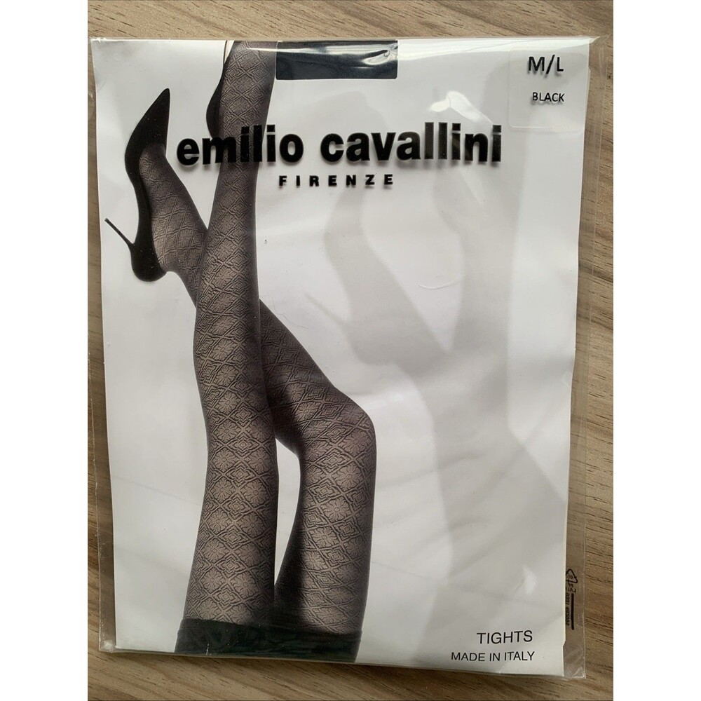 Emilio Cavallini Firenze Patterned Tights M/L Black 40 Den Italy Pantyhose Sexy